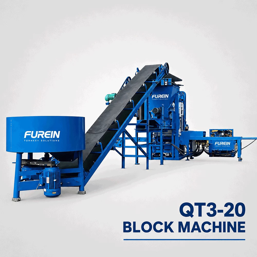 QT3-20 color paver block making machine complete production line with pan mixer and feeding conveyor