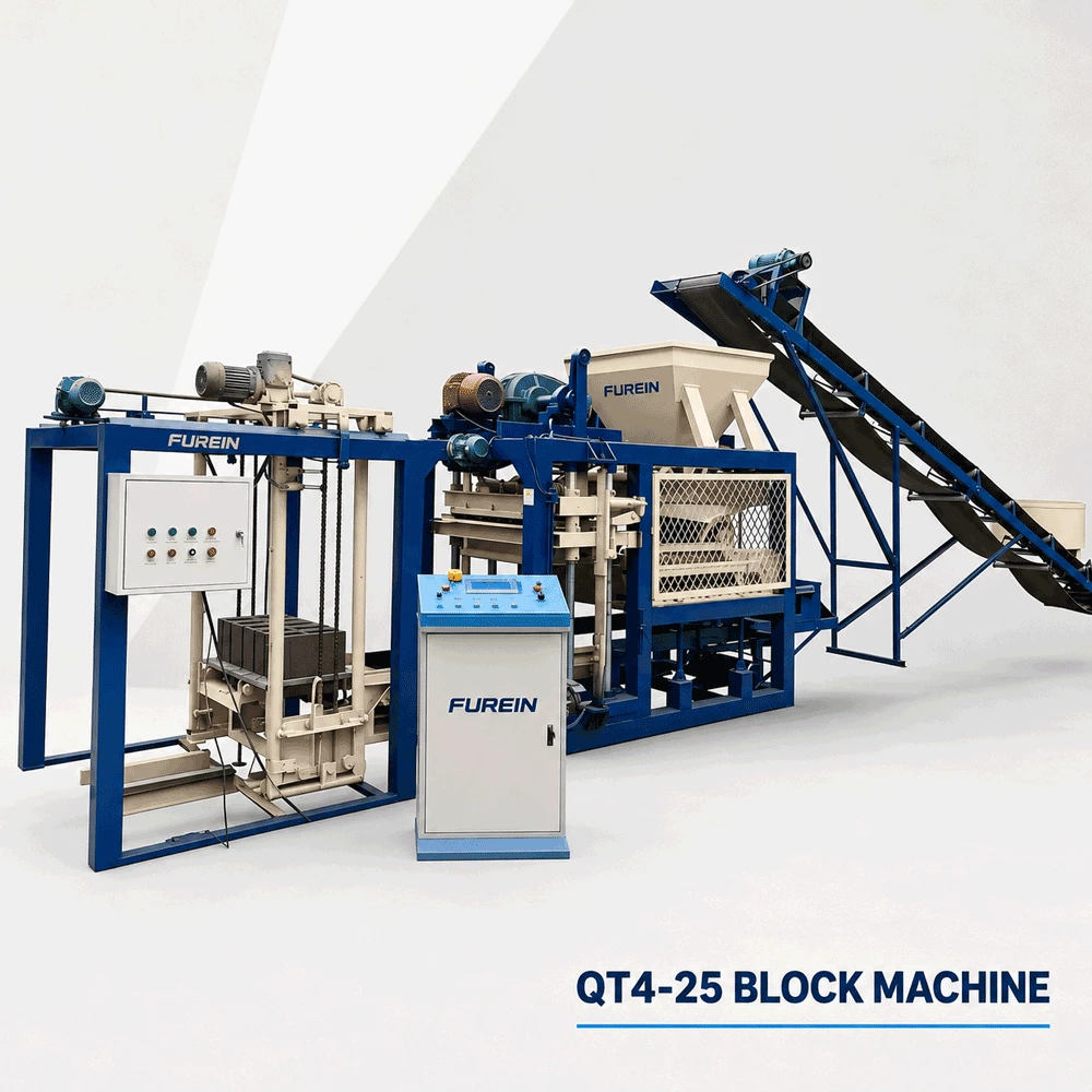 QT4-25 semi automatic concrete block making production line working process