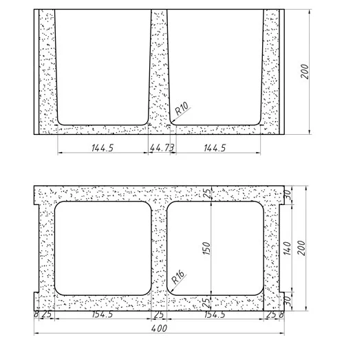 2 holes hollow block size
