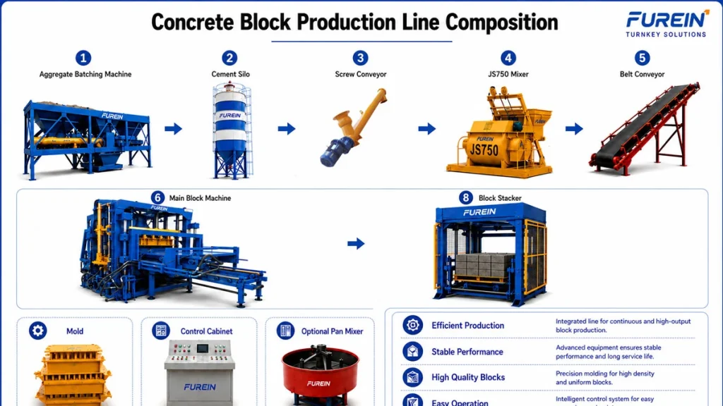 The working process of concrete block production line